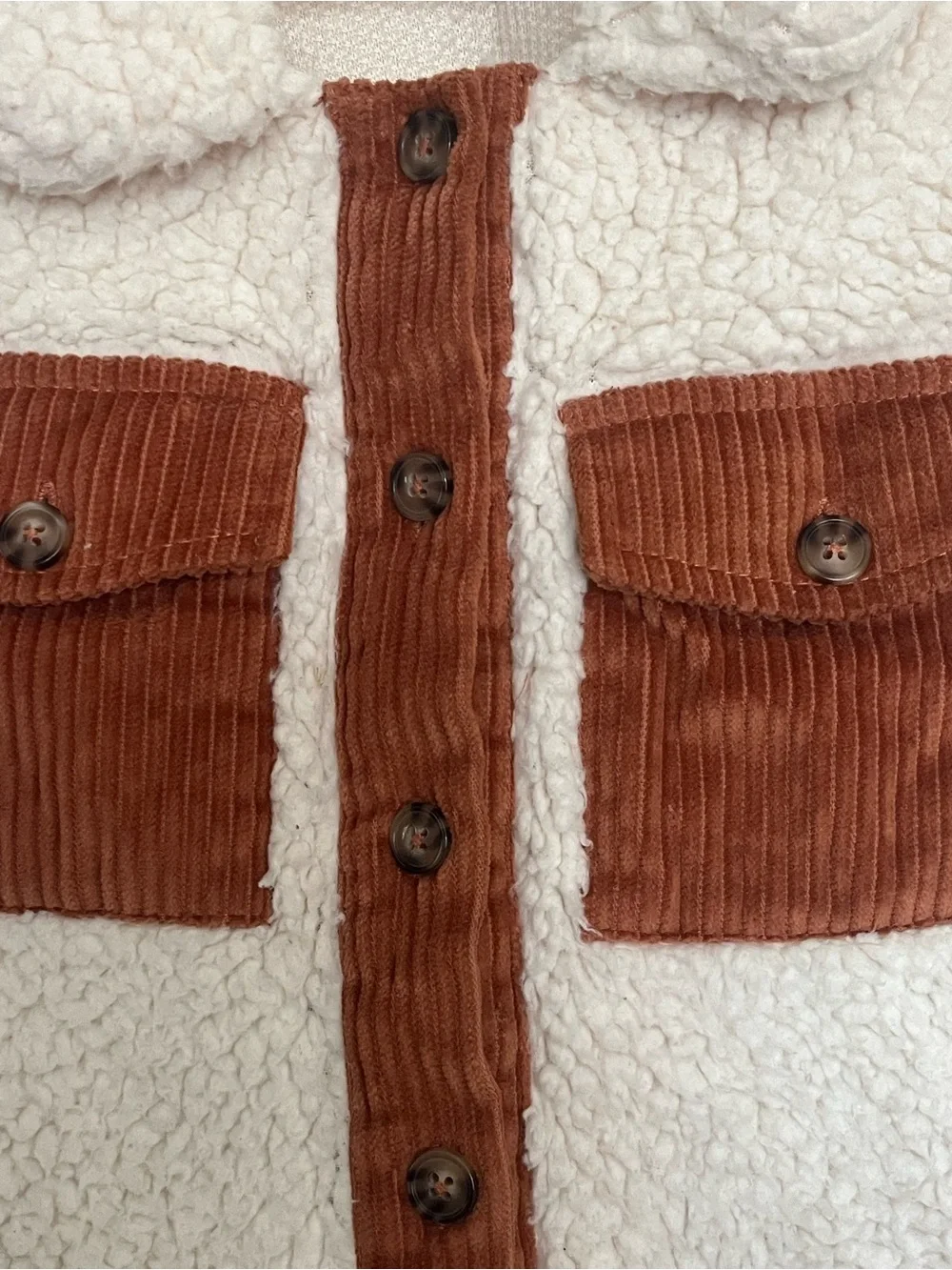 Carter's Cream Sherpa Puffer Jacket with Brown Corduroy Accents Girl’s S 6-7